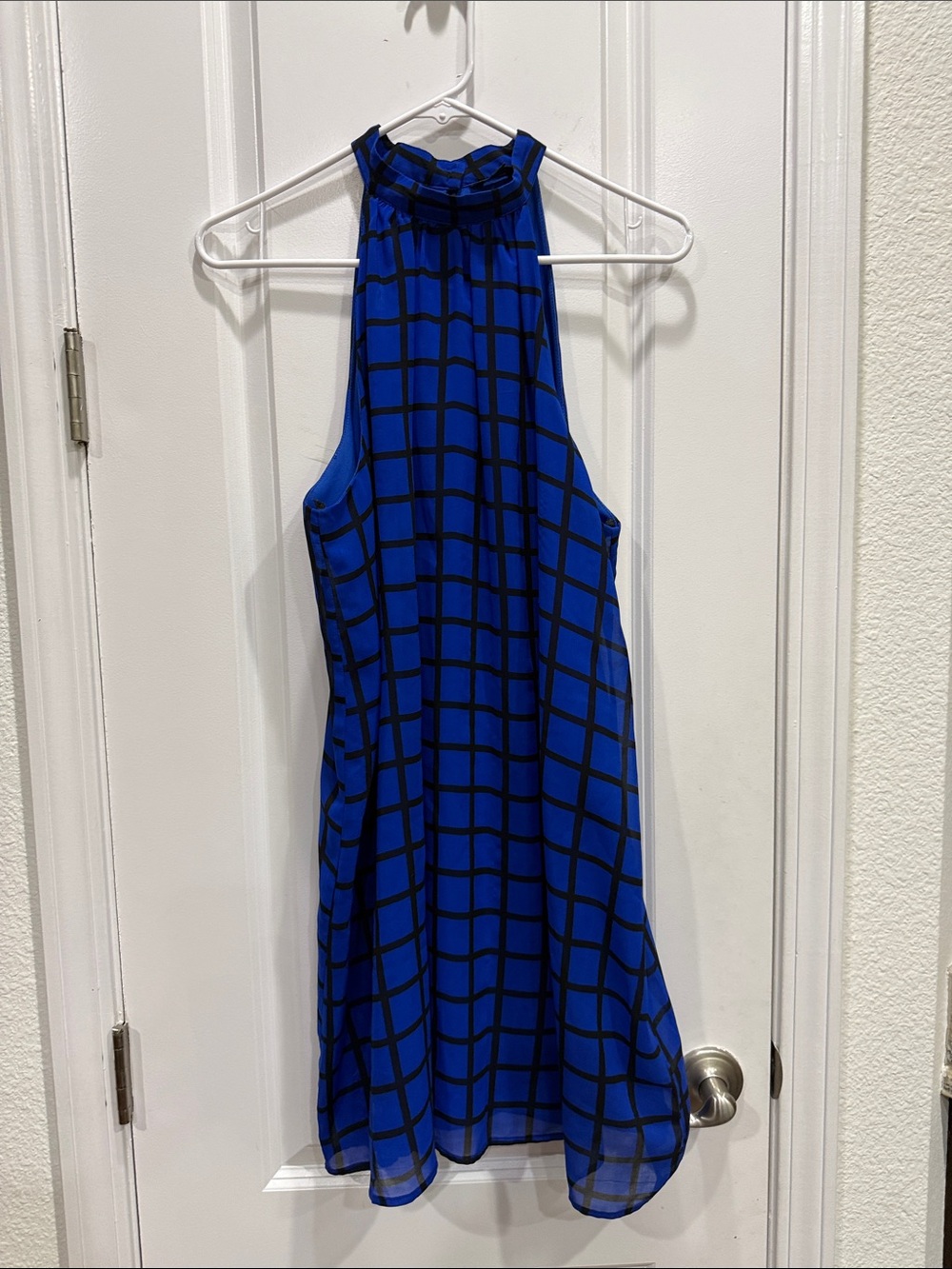 G by Guess Royal Blue and Black Check Halter Mini Dress